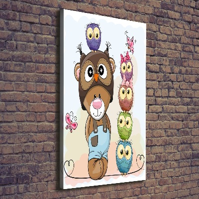 Cuadro canvas decorativo para salón vertical Osito de peluche y búhos