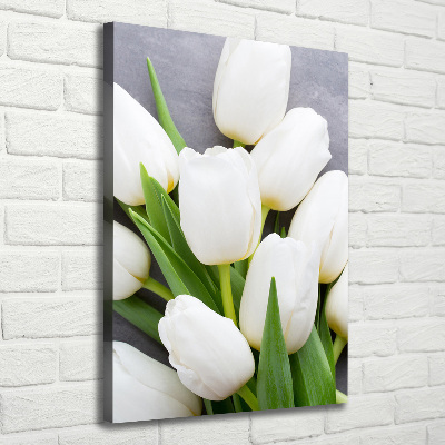 Fotografía en lienzo vertical tulipanes blancos