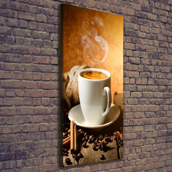 Cuadro canvas decorativo para salón vertical Una taza de café