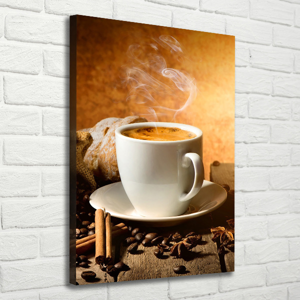 Cuadro canvas decorativo para salón vertical Una taza de café