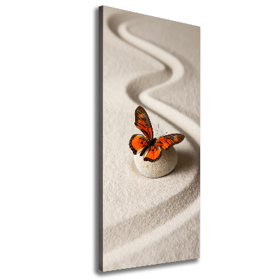 Cuadro moderno en lienzo resistente uv vertical Piedra zen y mariposa