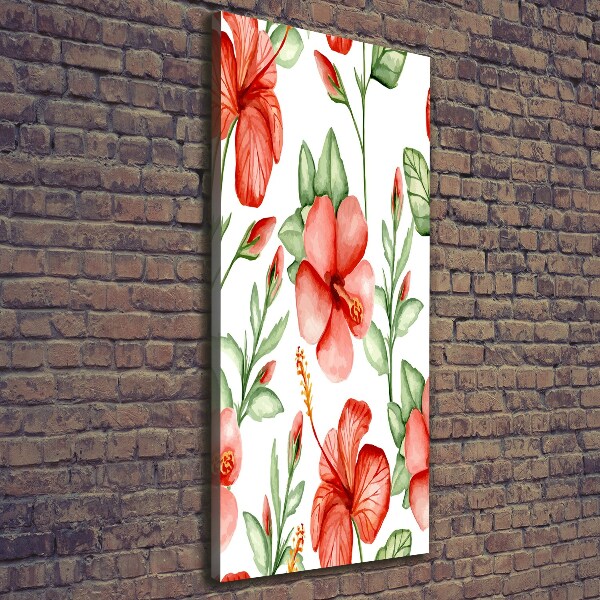 Cuadro moderno en lienzo resistente uv vertical flores tropicales