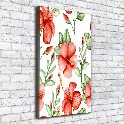 Cuadro moderno en lienzo resistente uv vertical flores tropicales