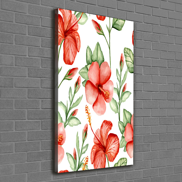 Cuadro moderno en lienzo resistente uv vertical flores tropicales
