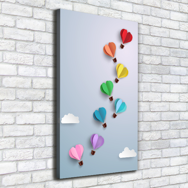 Cuadro moderno en lienzo resistente uv vertical Globos de corazón