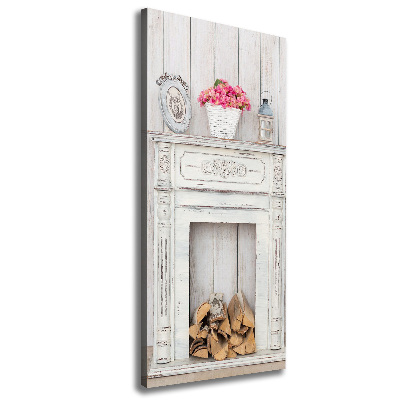 Cuadro canvas decorativo para salón vertical Chimenea de madera
