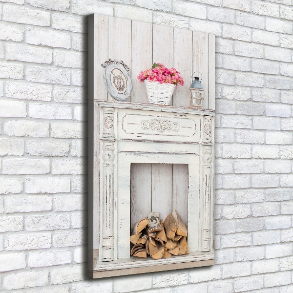 Cuadro canvas decorativo para salón vertical Chimenea de madera