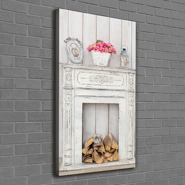 Cuadro canvas decorativo para salón vertical Chimenea de madera