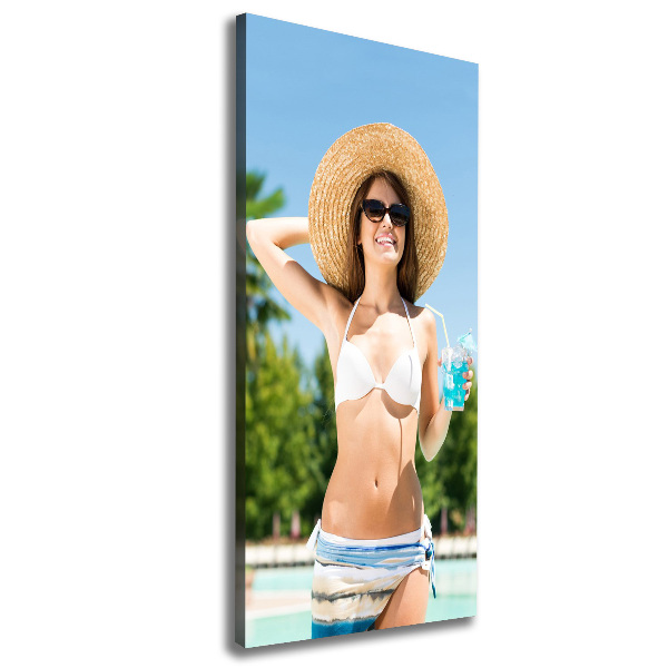 Cuadro canvas decorativo para salón vertical Mujer junto a la piscina