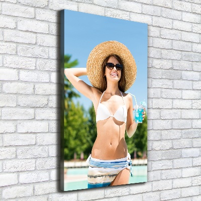 Cuadro canvas decorativo para salón vertical Mujer junto a la piscina
