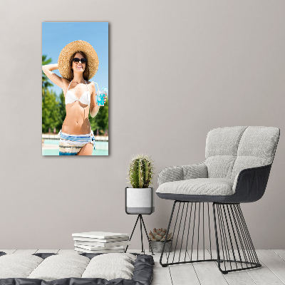Cuadro canvas decorativo para salón vertical Mujer junto a la piscina