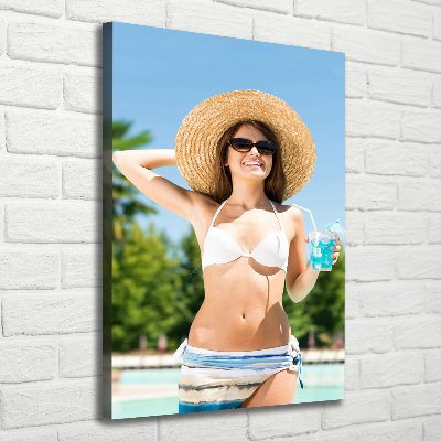 Cuadro canvas decorativo para salón vertical Mujer junto a la piscina