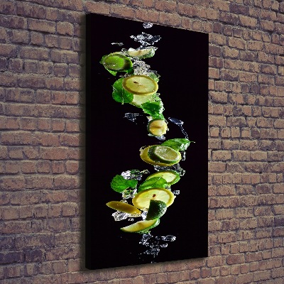 Cuadro canvas decorativo para salón vertical Limas y limones