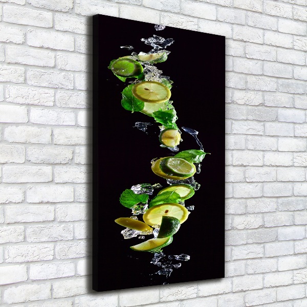 Cuadro canvas decorativo para salón vertical Limas y limones