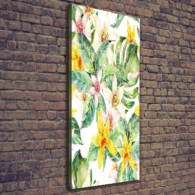 Cuadro moderno en lienzo resistente uv vertical flores tropicales