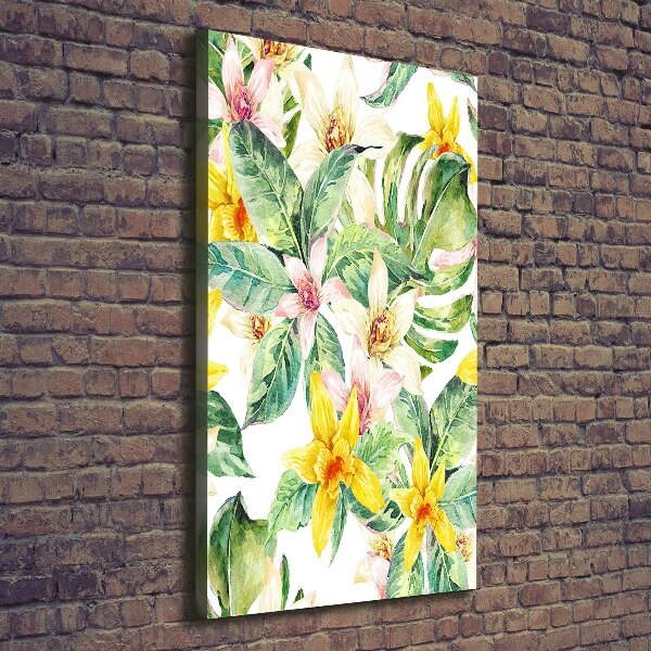 Cuadro moderno en lienzo resistente uv vertical flores tropicales