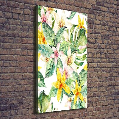 Cuadro moderno en lienzo resistente uv vertical flores tropicales