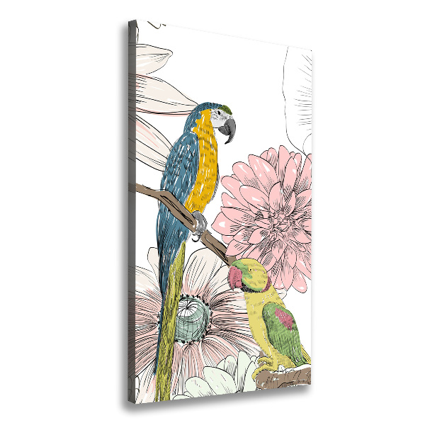 Cuadro canvas decorativo para salón vertical Loros y flores