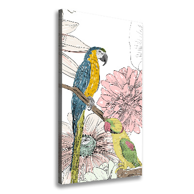 Cuadro canvas decorativo para salón vertical Loros y flores