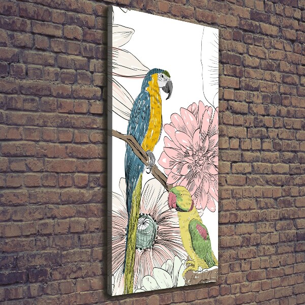 Cuadro canvas decorativo para salón vertical Loros y flores