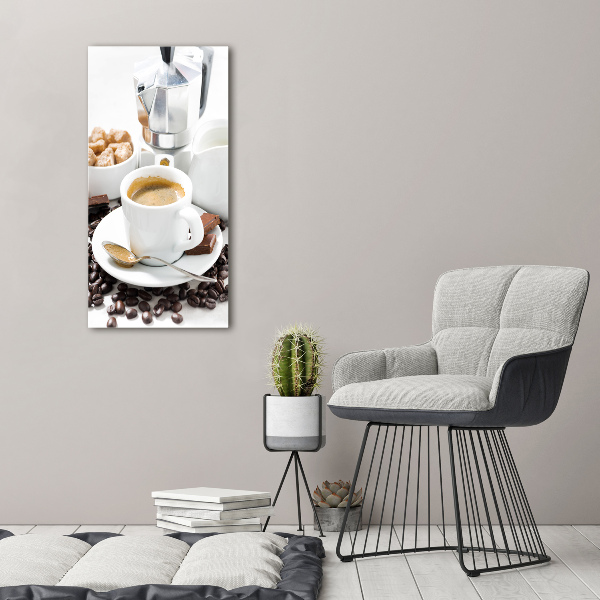 Cuadro canvas decorativo para salón vertical Una taza de café