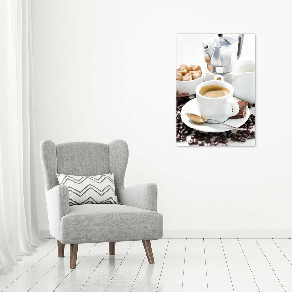Cuadro canvas decorativo para salón vertical Una taza de café