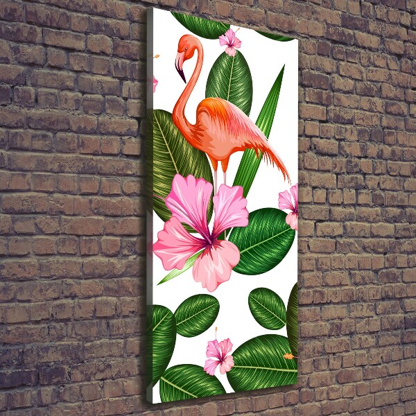 Cuadro moderno en lienzo resistente uv vertical Flamencos y flores