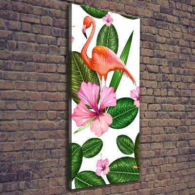 Cuadro moderno en lienzo resistente uv vertical Flamencos y flores