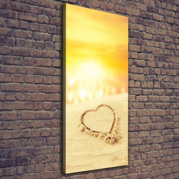 Fotografía en lienzo vertical Corazón en la playa