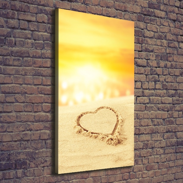 Fotografía en lienzo vertical Corazón en la playa