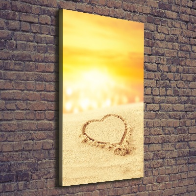 Fotografía en lienzo vertical Corazón en la playa