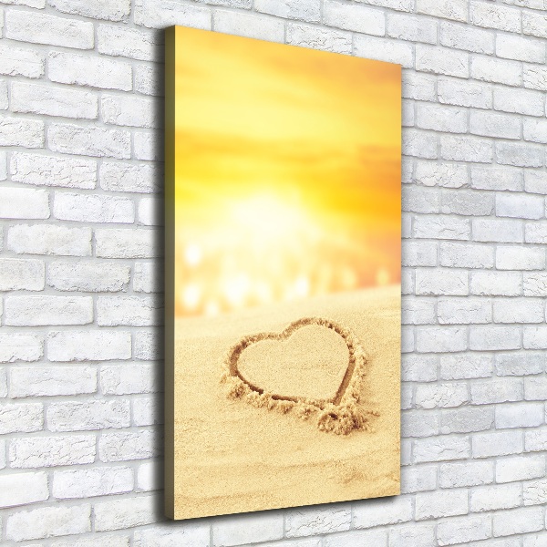 Fotografía en lienzo vertical Corazón en la playa