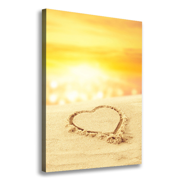 Fotografía en lienzo vertical Corazón en la playa