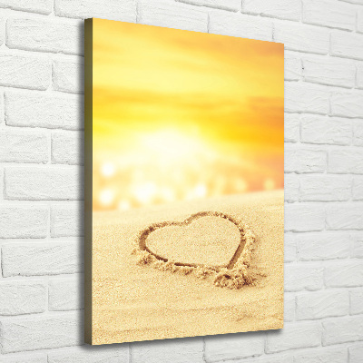 Fotografía en lienzo vertical Corazón en la playa