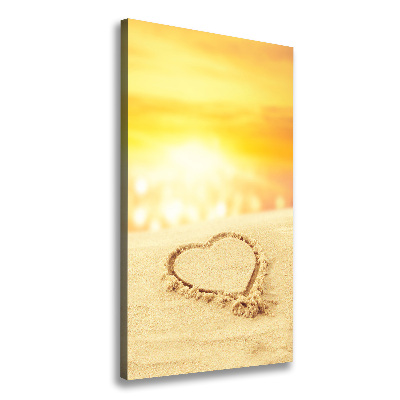 Fotografía en lienzo vertical Corazón en la playa