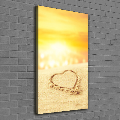 Fotografía en lienzo vertical Corazón en la playa