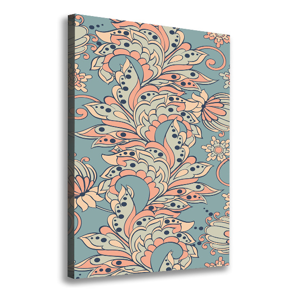 Cuadro canvas decorativo para salón vertical flores étnicas