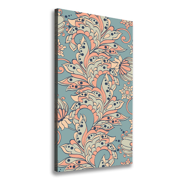 Cuadro canvas decorativo para salón vertical flores étnicas