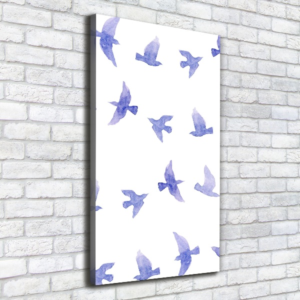 Cuadro canvas decorativo para salón vertical Golondrinas azules