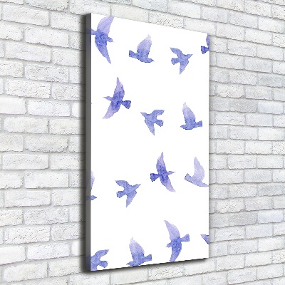 Cuadro canvas decorativo para salón vertical Golondrinas azules