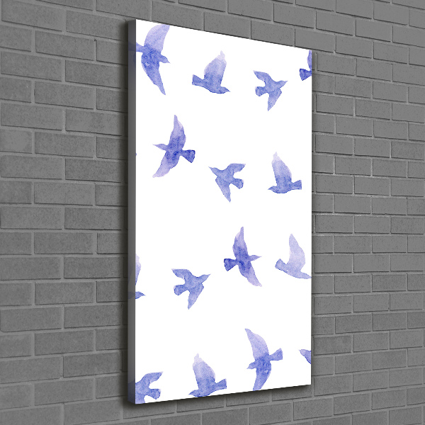 Cuadro canvas decorativo para salón vertical Golondrinas azules
