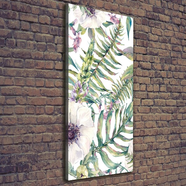 Cuadro moderno en lienzo resistente uv vertical hojas tropicales