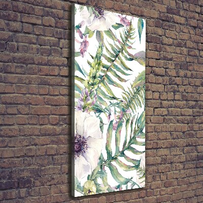 Cuadro moderno en lienzo resistente uv vertical hojas tropicales