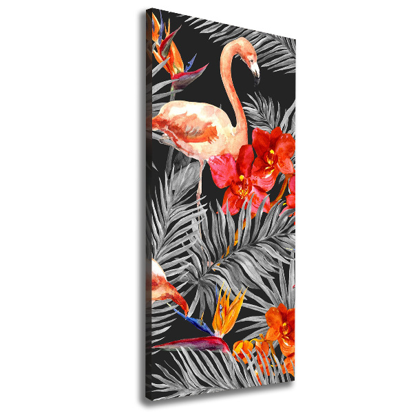 Cuadro moderno en lienzo resistente uv vertical Flamencos y flores