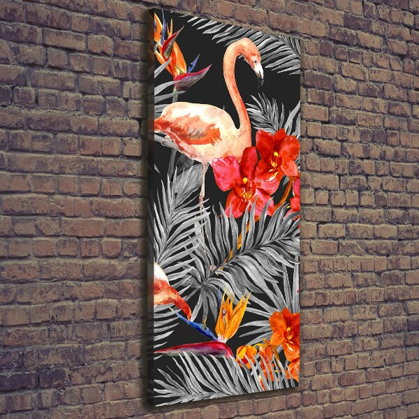 Cuadro moderno en lienzo resistente uv vertical Flamencos y flores