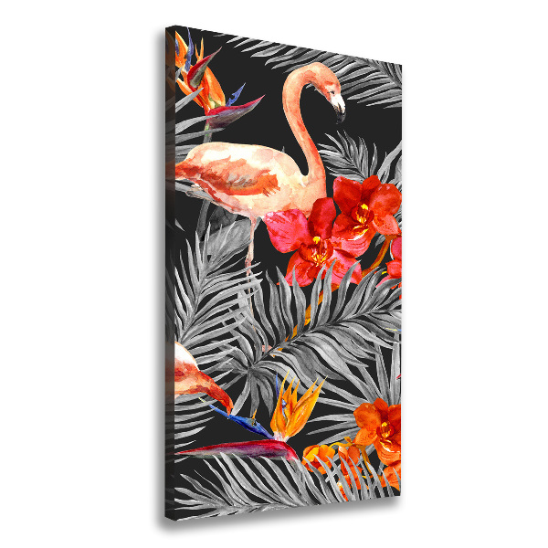 Cuadro moderno en lienzo resistente uv vertical Flamencos y flores