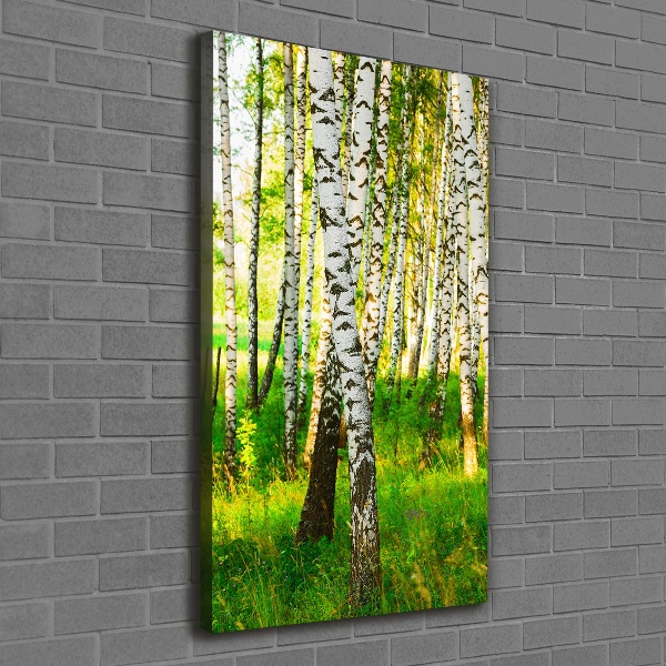 Cuadro moderno en lienzo resistente uv vertical bosque de abedules
