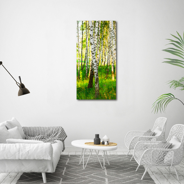 Cuadro moderno en lienzo resistente uv vertical bosque de abedules