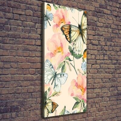 Fotografía en lienzo vertical Rosas y mariposas