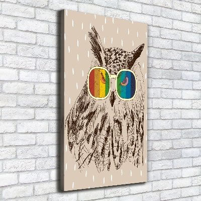 Cuadro canvas decorativo para salón vertical Búhos con gafas